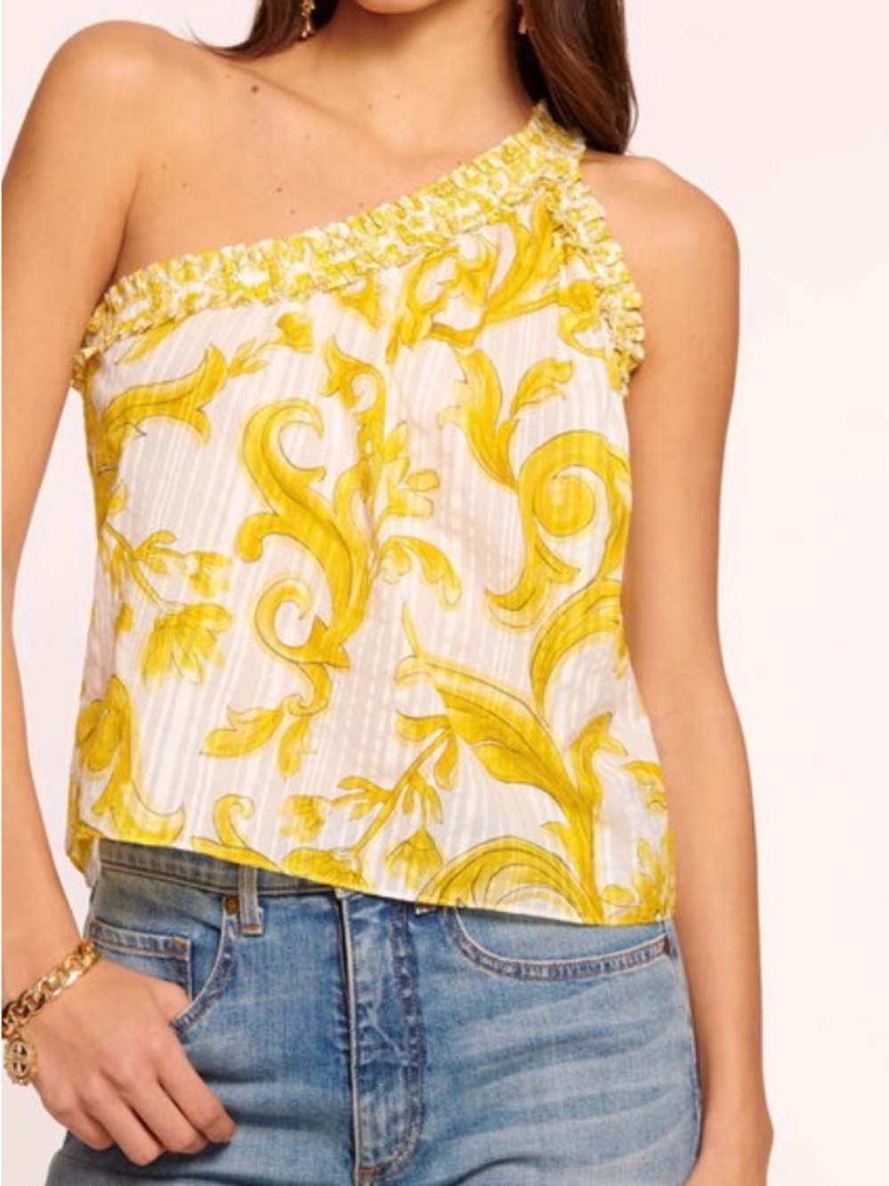 NEW Ramy Brook Florence One-Shoulder Top in Bright Lemon Positano Sz L